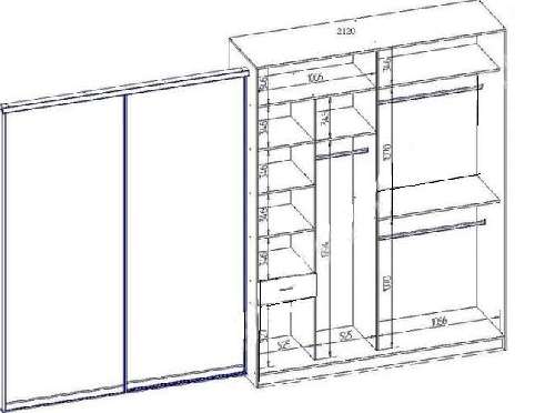 Эскиз шкафа купе в прихожую с отделением под обувь
